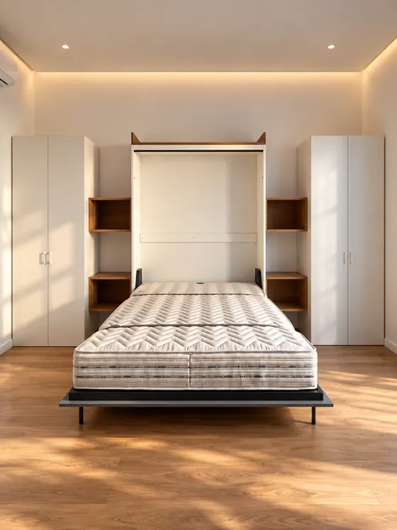 Letto a scomparsa su misura tra due armadi