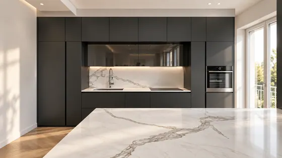 Cucina su misura scura con isola