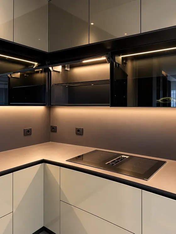 Cucina su misura ad angolo, vista laterale