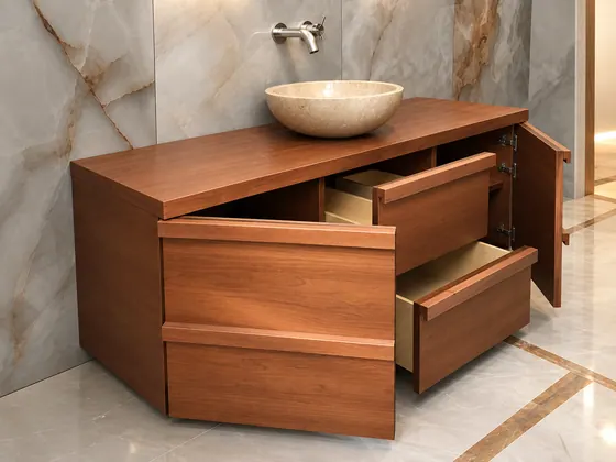 Mobile bagno sospeso con cassetti e lavabo d'appoggio