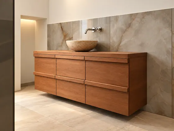 Mobile bagno sospeso con cassetti, vista laterale