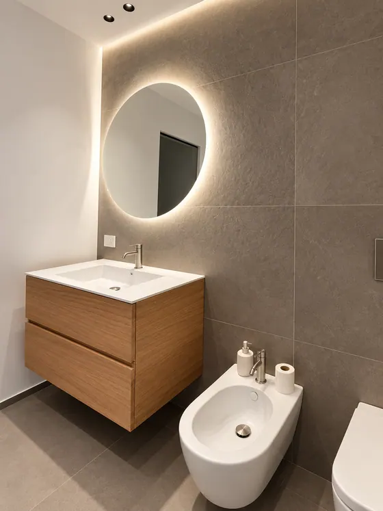 Mobile bagno con specchio retroilluminato, vista d'insieme
