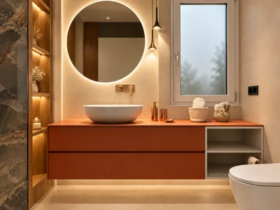 Mobile bagno sospeso con mensole illuminate
