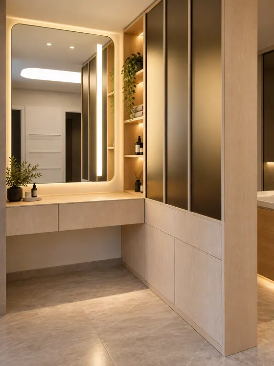 Mobile bagno con specchio retroilluminato e colonne