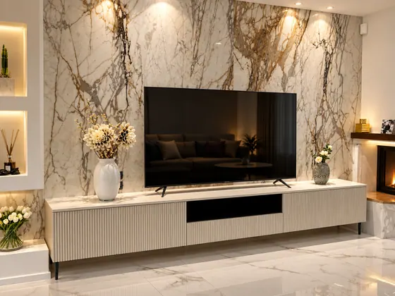 Mobile TV su misura sospeso con luce sottostante